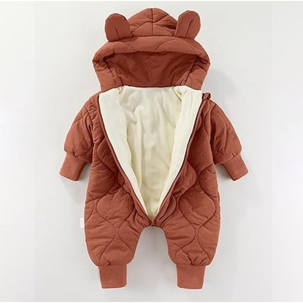 Combinezon de Iarna pentru Bebelusi, Gluga cu Urechi si Mansete Elastice, Exterior Nailon cu Captuseala din Bumbac, Unisex, 73 cm, Visiniu
