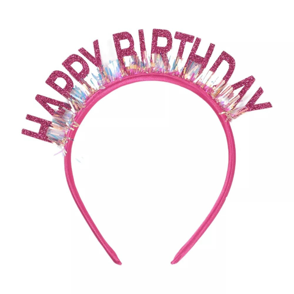 Coroniță Decorativă Happy Birthday, Accesoriu Petrecere Aniversară cu Paiete Laser și Sclipici, Plastic Flexibil, Mărime Universală, Roz