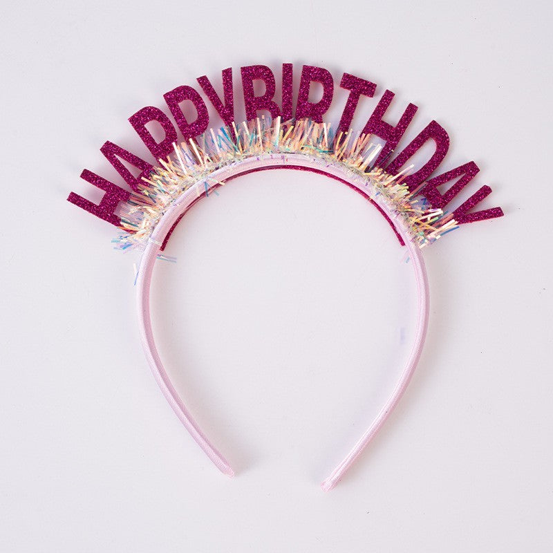 Coroniță Decorativă Happy Birthday, Accesoriu Petrecere Aniversară cu Paiete Laser și Sclipici, Plastic Flexibil, Mărime Universală, Roz