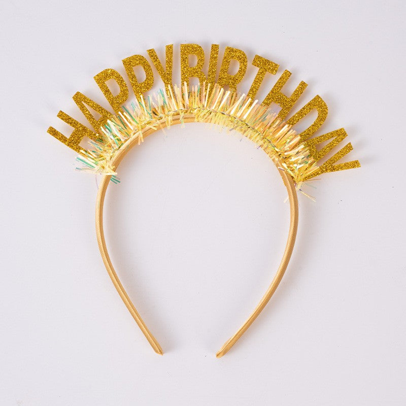 Coroniță Decorativă Happy Birthday pentru Aniversare, Diademă Flexibilă cu Paiete Laser și Sclipici, Plastic, Mărime Universală, Auriu