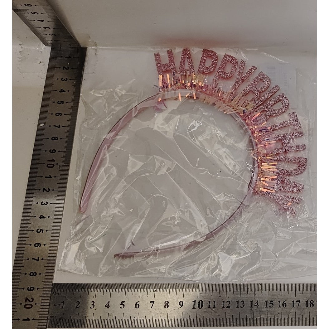 Coronita Aniversara Happy Birthday, Accesoriu Decorativ Petrecere cu Paiete Laser si Sclipici, Material Flexibil, Marime Universala, Rose Gold