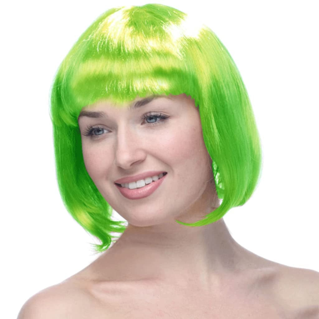 Peruca Cosplay Bob cu Breton, Accesoriu Carnaval si Halloween, Fibra Sintetica PET, Marime Universala, 100 g, Verde