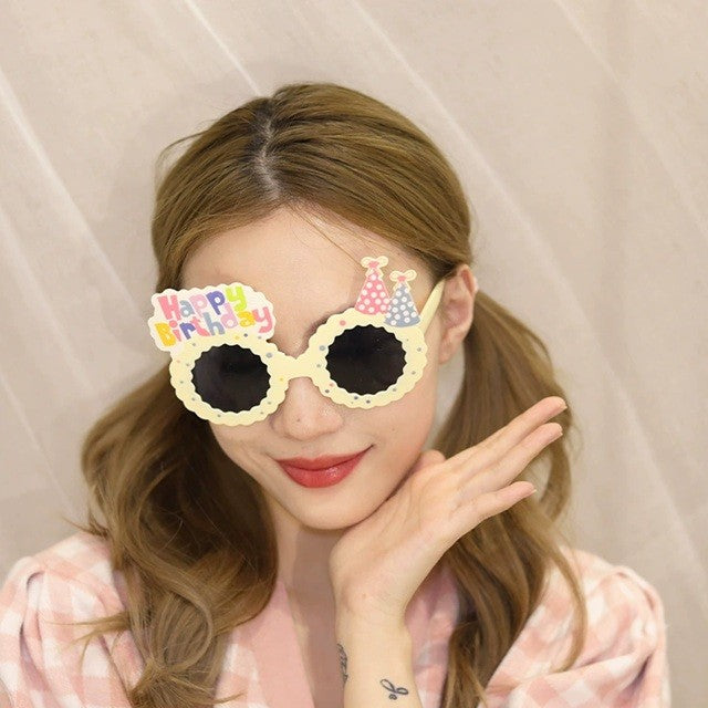 Ochelari Decorativi Pentru Petrecere Happy Birthday, Accesoriu Aniversare Unisex, Material ABS Rezistent, 13.5 x 8.5 cm, Bej
