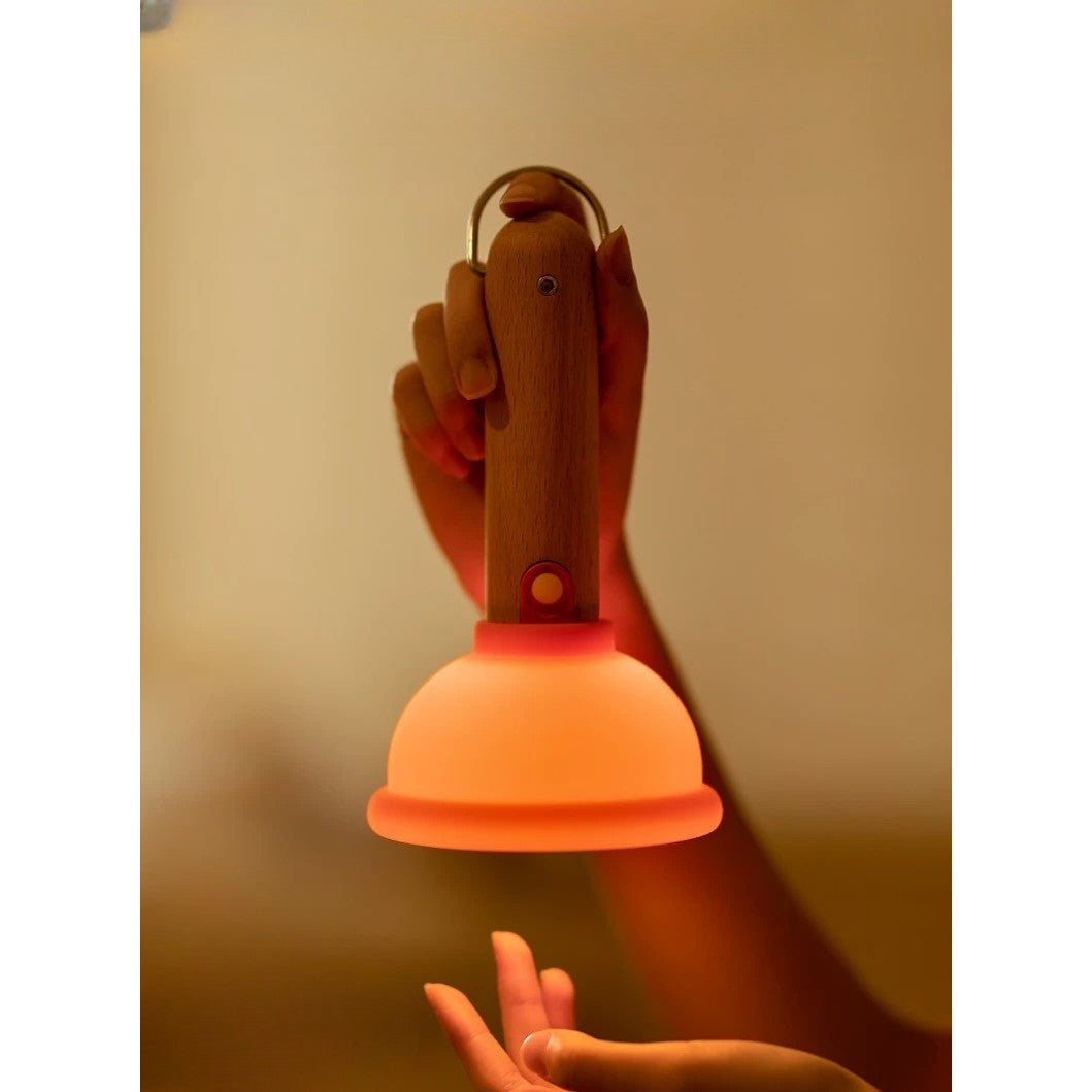 Lampă Nocturnă Reîncărcabilă, Formă Ventuză Toaletă, Lumină Caldă, Autonomie 16 Ore, Baterie 1200 mAh, Lemn și Silicon, 16 x 9 cm, Portocaliu
