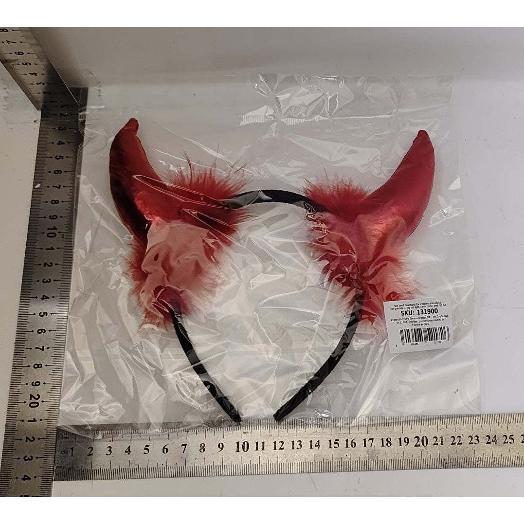 Bentita Deghizare Diavol, Cornite Devil Rosu Satinat cu Puf, Plastic si Plus, Marime Universala, 1 Bucata