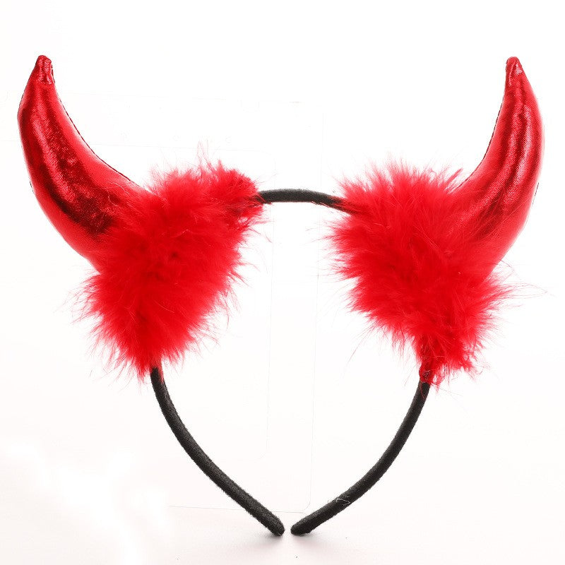 Bentita Deghizare Diavol, Cornite Devil Rosu Satinat cu Puf, Plastic si Plus, Marime Universala, 1 Bucata
