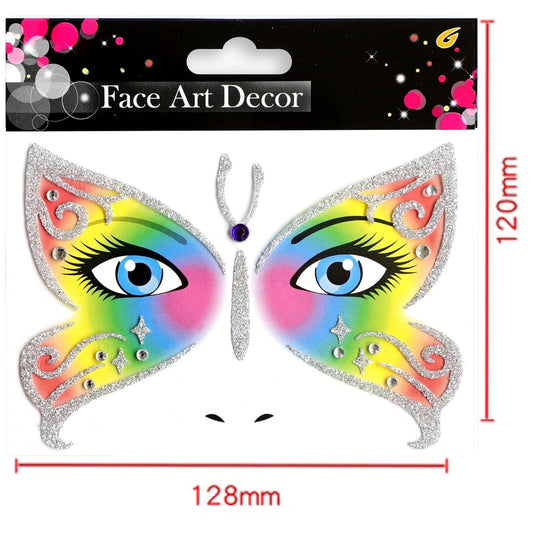 Sticker Temporar pentru Față, Autocolant Machiaj Face Art cu Sclipici, Design Fluture, Material PET Autoadeziv, Multicolor, 12.8 x 12 cm