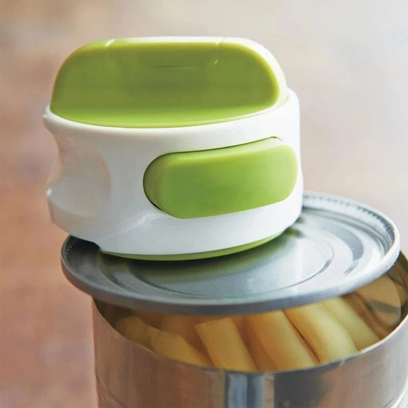 Desfacator Manual de Conserve si Sticle, Mecanism Rotund Ergonomic cu Buton Eliberare, ABS si Otel Inoxidabil, 6.8 x 4.8 cm, Verde/Alb