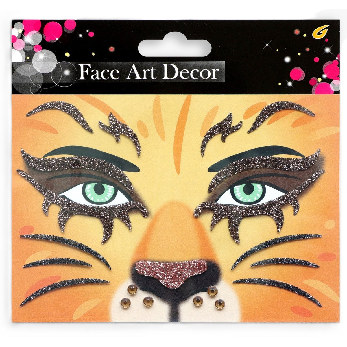 Sticker Temporar pentru Față, Mască Autoadezivă cu Sclipici pentru Machiaj Halloween și Teatru, Material PET, Model Leu, Portocaliu, 1 Bucată