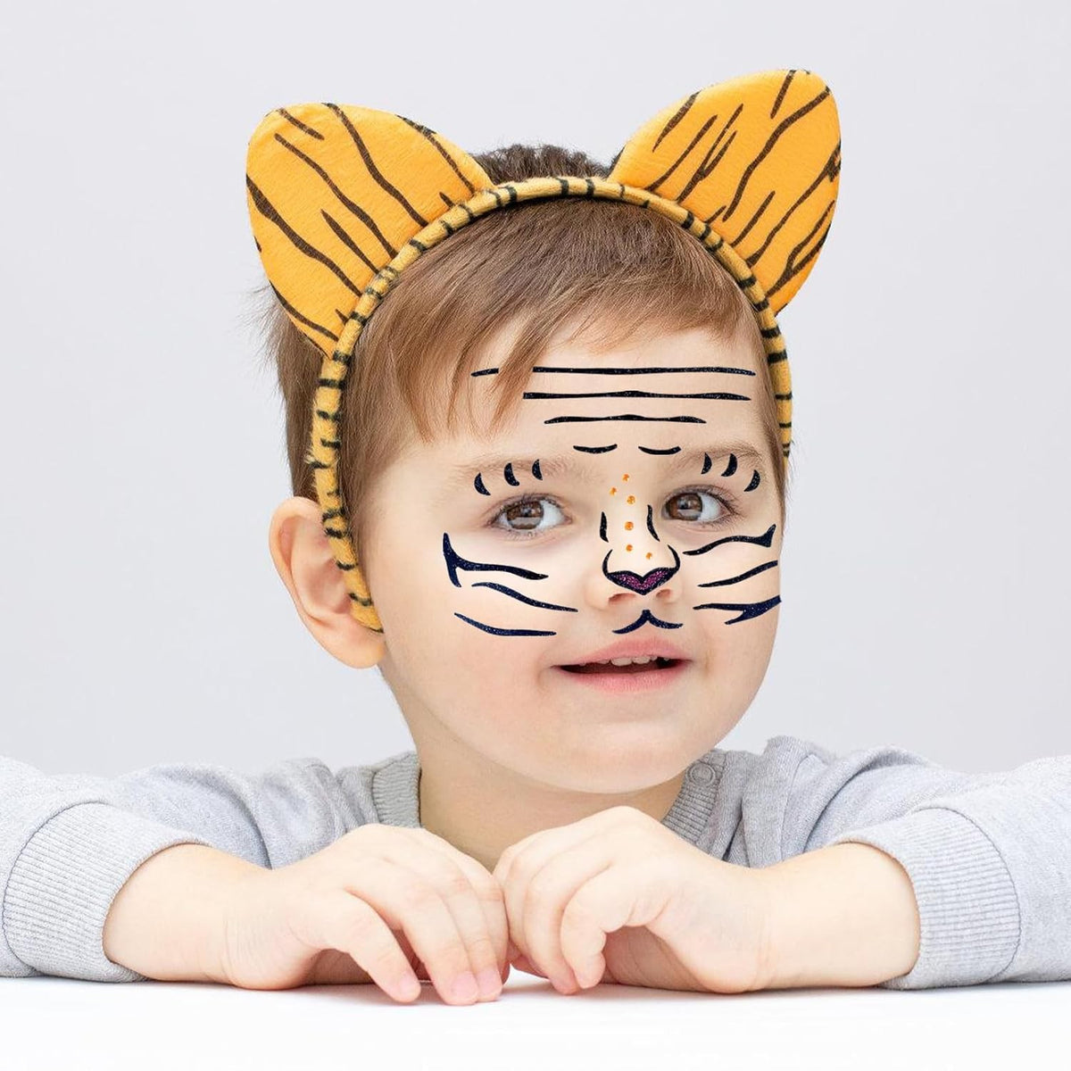 Sticker Temporar pentru Față, Mască Autoadezivă cu Sclipici pentru Machiaj Halloween și Teatru, Material PET, Model Leu, Portocaliu, 1 Bucată