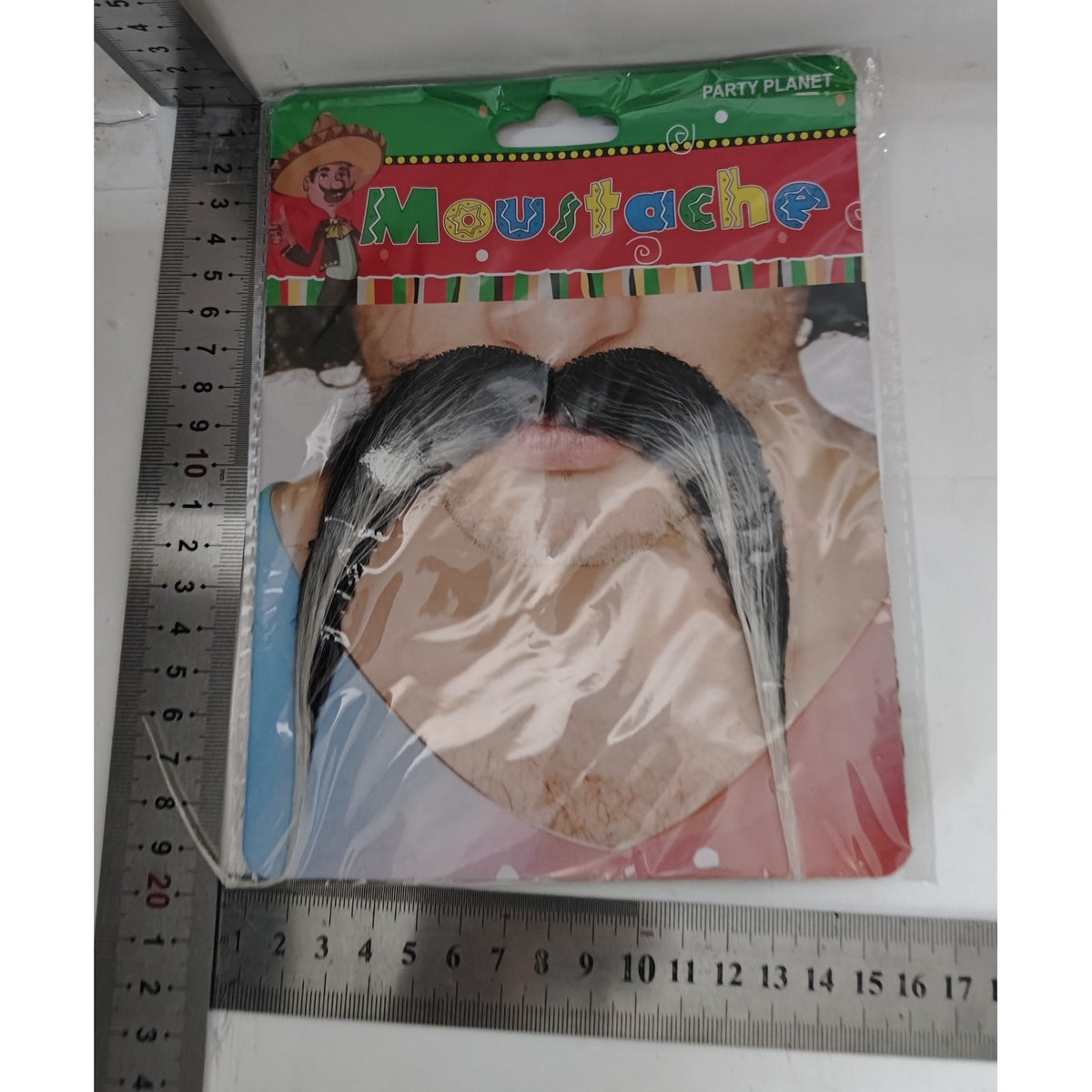 Mustata Falsa pentru Deghizari si Petreceri Tematice, Accesoriu Autoadeziv din Panza, Model Grizonat, 13 x 3 cm, Negru/Alb