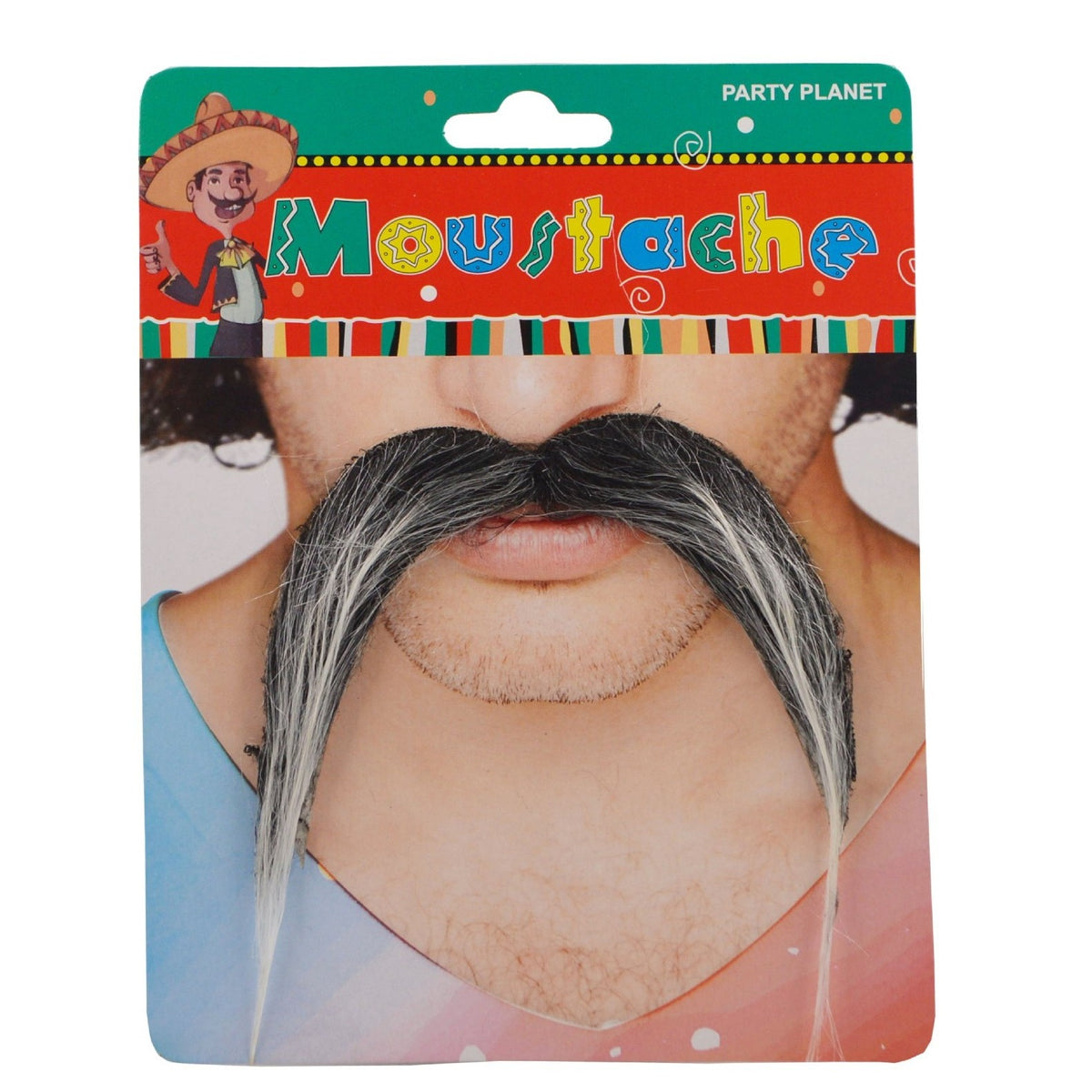 Mustata Falsa pentru Deghizari si Petreceri Tematice, Accesoriu Autoadeziv din Panza, Model Grizonat, 13 x 3 cm, Negru/Alb