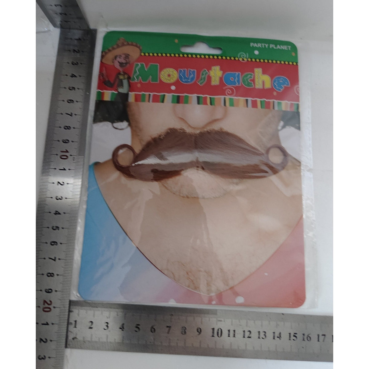 Mustata Falsa Autoadeziva pentru Deghizari si Petreceri Tematice, Model Curbat Realist, Material Panza, 13 x 10 cm, Maro Roscat
