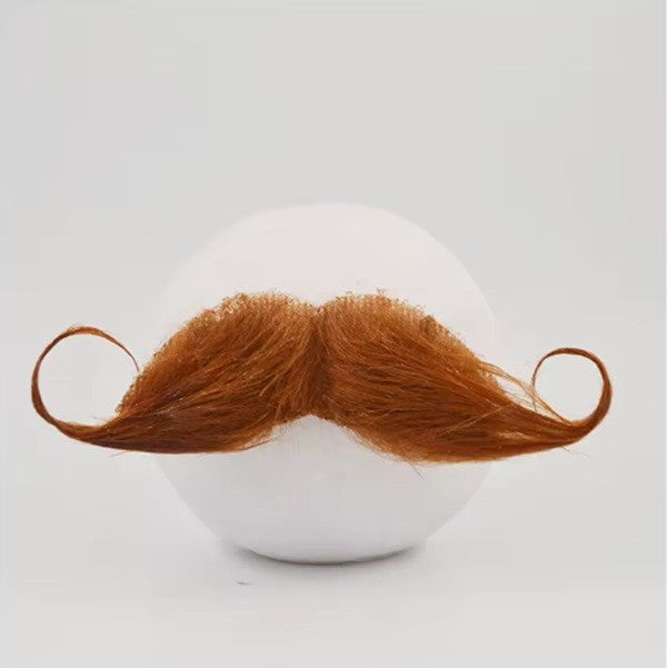 Mustata Falsa Autoadeziva pentru Deghizari si Petreceri Tematice, Model Curbat Realist, Material Panza, 13 x 10 cm, Maro Roscat