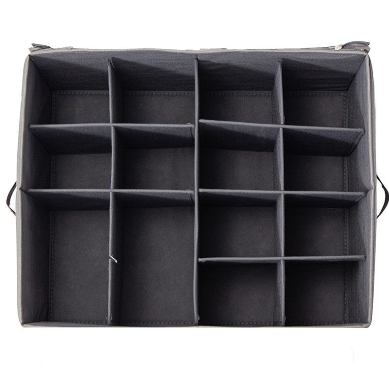 Cutie Depozitare Pantofi, Organizator Pliabil cu Capac Transparent și Fermoar Bidirecțional, Panză Oxford și Polipropilenă, cu Mânere și Suport Etichetă, 53 x 42 x 33 cm, Gri