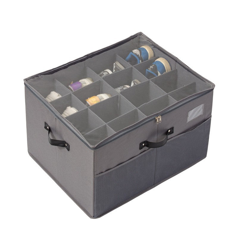Cutie Depozitare Pantofi, Organizator Pliabil cu Capac Transparent și Fermoar Bidirecțional, Panză Oxford și Polipropilenă, cu Mânere și Suport Etichetă, 53 x 42 x 33 cm, Gri