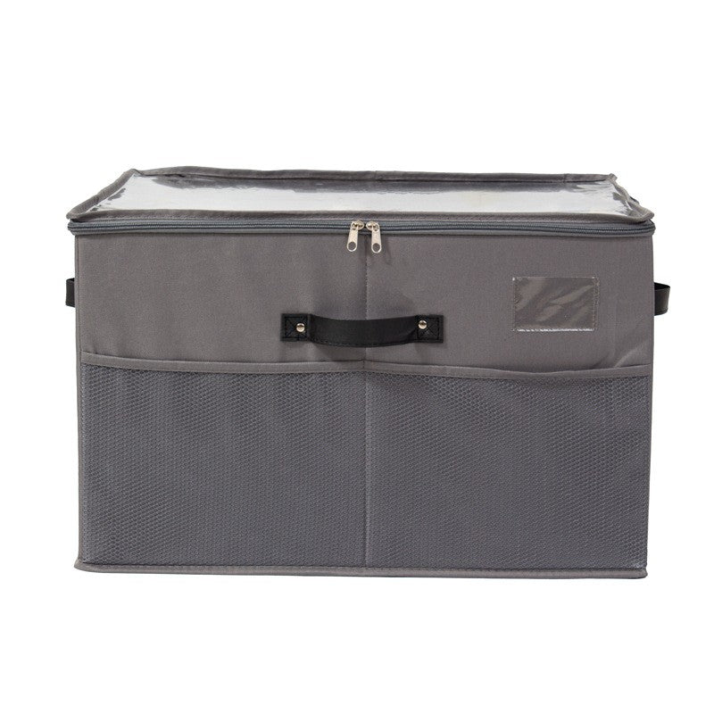 Cutie Depozitare Pantofi, Organizator Pliabil cu Capac Transparent și Fermoar Bidirecțional, Panză Oxford și Polipropilenă, cu Mânere și Suport Etichetă, 53 x 42 x 33 cm, Gri