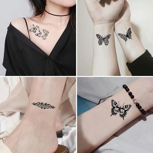 Set Tatuaje Temporare Realiste, Aplicare cu Apa, Modele Minimaliste si Artistice, Rezistente la Apa, Negru, 30 Bucati