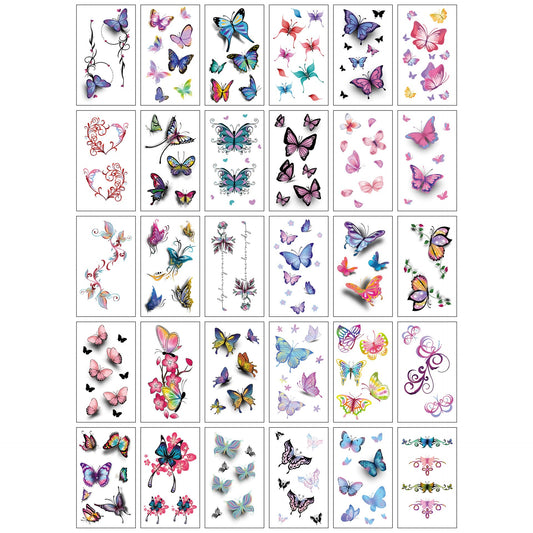 Set Tatuaje Temporare, Modele Artistice si Minimaliste, Aplicare Rapida cu Apa, Rezistente si Sigure pentru Piele, Multicolor, Model 2, Set 30 Bucati