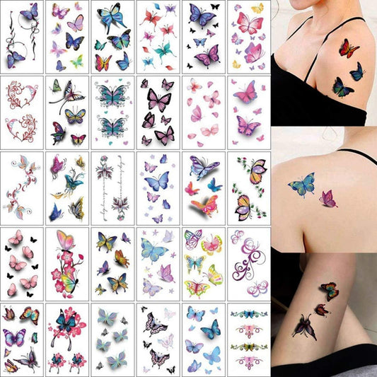 Set Tatuaje Temporare, Modele Artistice si Minimaliste, Aplicare Rapida cu Apa, Rezistente si Sigure pentru Piele, Multicolor, Model 2, Set 30 Bucati