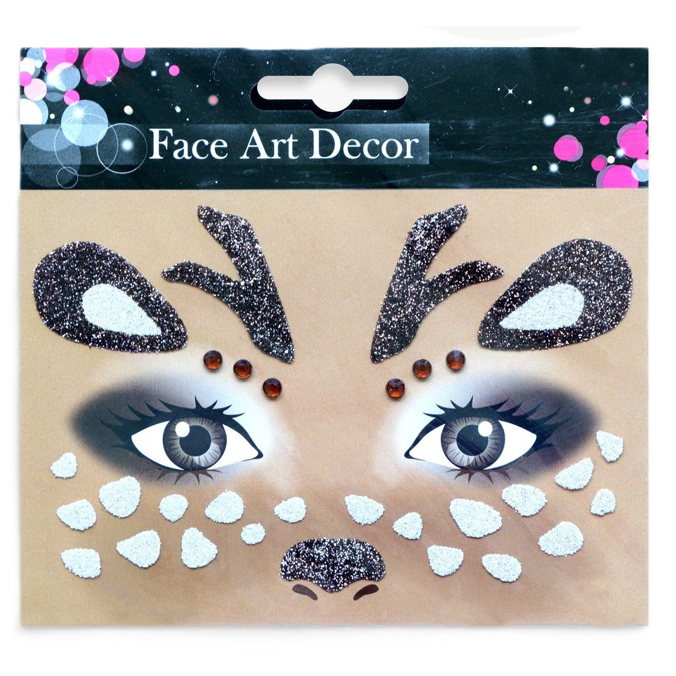 Sticker Temporar pentru Fata, Machiaj Face Art cu Sclipici, Autocolant Autoadeziv pentru Halloween si Teatru, Material PET, Model Caprioara, Maro, 12.8 x 12 cm
