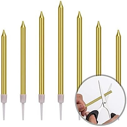 Set Lumanari Tort Tip Creion, Efect Lucios si Elegant, Parafina cu Suport Plastic, 11 x 0.4 cm, Auriu, 6 Bucati