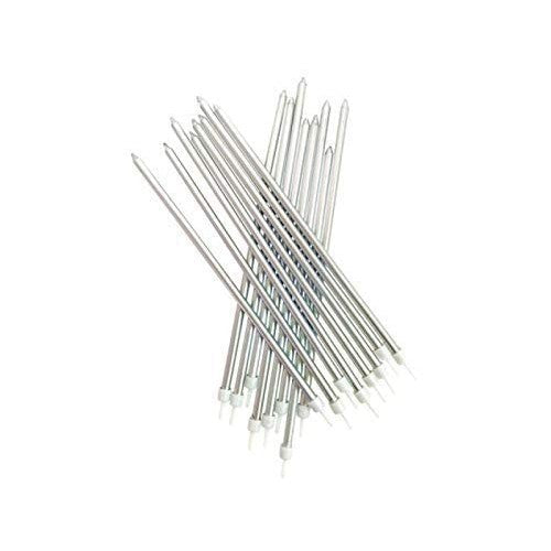 Set Lumanari Tort Tip Creion, Efect Lucios si Elegant, Parafina cu Suport, Argintiu, 13.5 cm, 6 Bucati