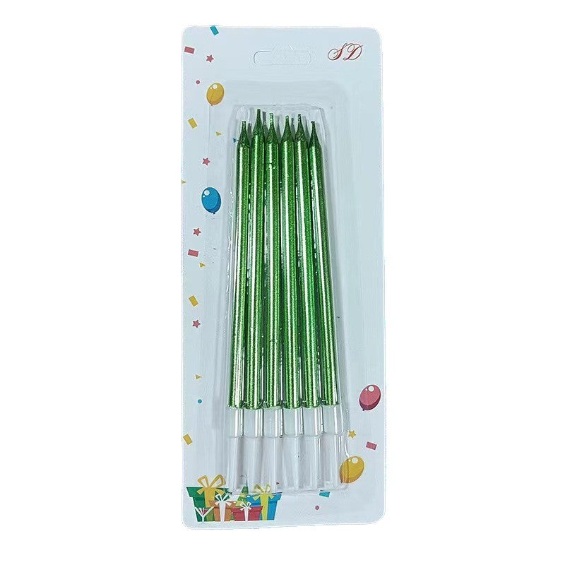 Set Lumanari Tort Tip Creion, Efect Lucios si Elegant, Parafina cu Suport PP, 11 x 0.4 cm, Verde, 6 Bucati