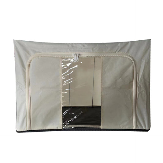 Cutie Depozitare Pliabila Cu Cadru Metalic, Organizator Haine Si Textile Cu Fermoar, Suport Baza Plastic, 100 L, 60 x 42 x 40 cm, Bej