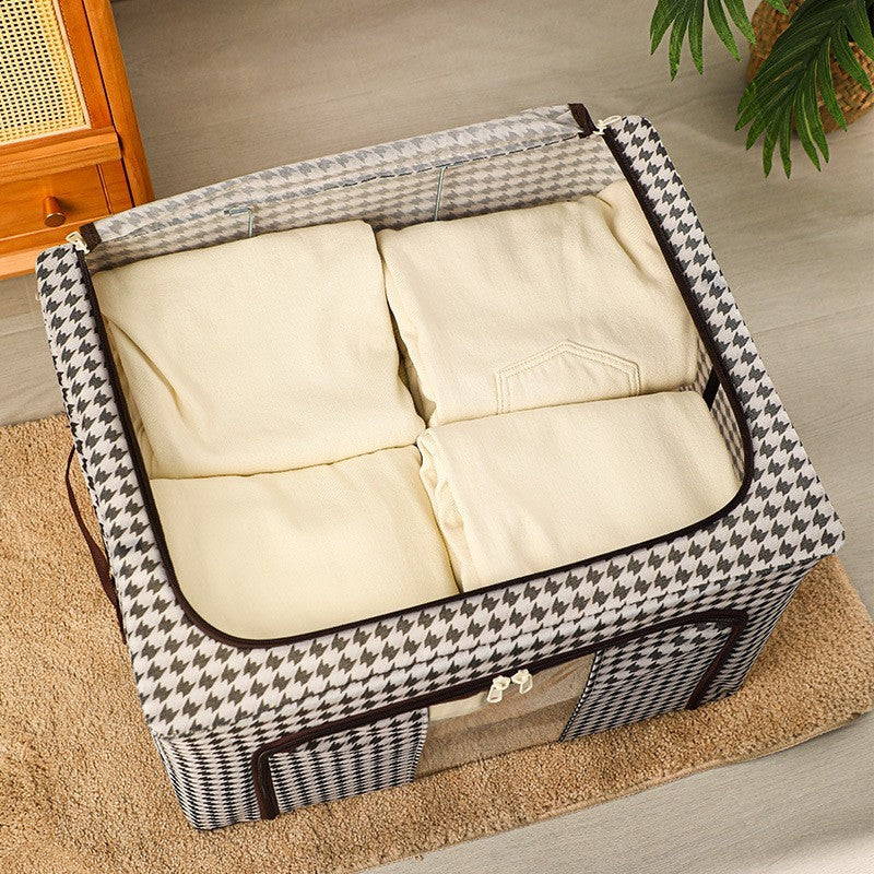 Cutie de Depozitare Pliabila pentru Haine, Cadru Metalic si Suport Baza Stabil, Fermoar Bidirectional, Fereastra Transparenta, Material Textil, Design Zebra, 24 L, 40x30x20 cm, Alb/Negru