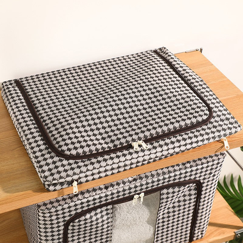 Cutie de Depozitare Pliabila pentru Haine, Cadru Metalic si Suport Baza Stabil, Fermoar Bidirectional, Fereastra Transparenta, Material Textil, Design Zebra, 24 L, 40x30x20 cm, Alb/Negru