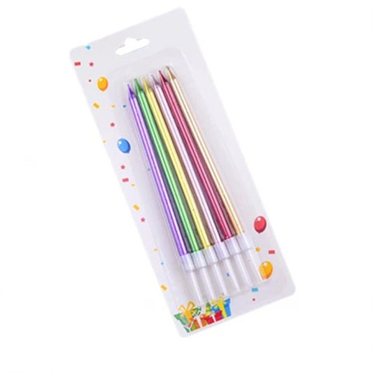 Set Lumanari Tort Tip Creion, Lumanari Aniversare Lucioase cu Suport, Parafina, 13.5 cm, Multicolor, 6 Bucati