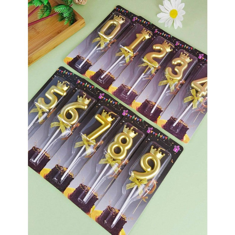 Lumânare Pentru Tort Cifra 9, Model Cu Coroană Și Finisaj Strălucitor, Decor Aniversar, Ceară, 4.8 cm, Auriu
