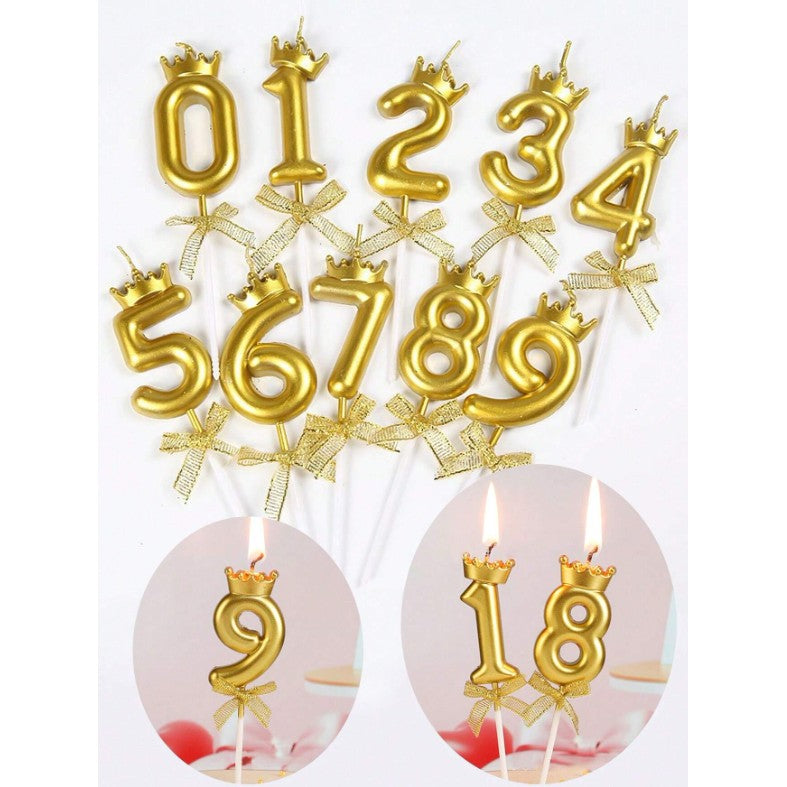 Lumânare Pentru Tort Cifra 9, Model Cu Coroană Și Finisaj Strălucitor, Decor Aniversar, Ceară, 4.8 cm, Auriu