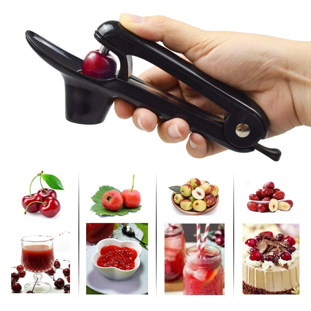 Dispozitiv de Scos Samburi Cirese si Masline, Aparat Manual cu Maner Ergonomic, ABS si Otel Inoxidabil 420, 20.5 x 3.8 x 13 cm, Negru