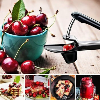Dispozitiv de Scos Samburi Cirese si Masline, Aparat Manual cu Maner Ergonomic, ABS si Otel Inoxidabil 420, 20.5 x 3.8 x 13 cm, Negru