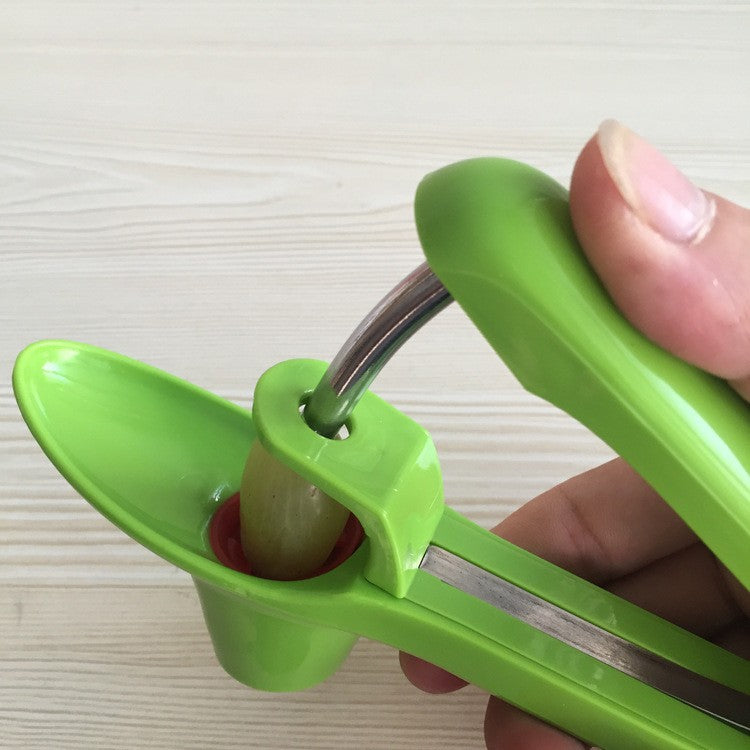 Dispozitiv Manual pentru Scos Samburi Cirese si Masline, Sistem Ergonomic cu Rebound, ABS si Otel Inoxidabil, 20.5 x 3.8 x 13 cm, Verde