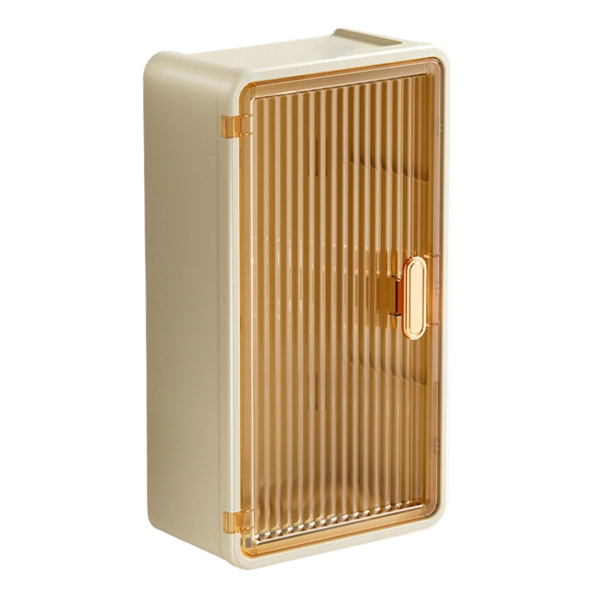 Organizator Cosmetice Suspendat, Montare pe Perete Fara Perforare, Usa Transparenta Anti-Praf, Material PP si ABS, 36.5x10.9x20 cm, Bej