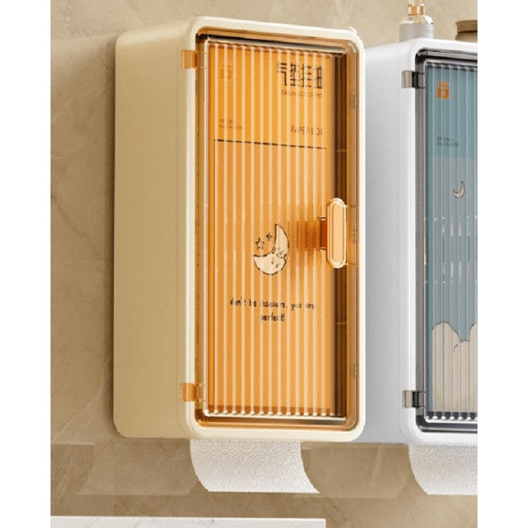 Organizator Cosmetice Suspendat, Montare pe Perete Fara Perforare, Usa Transparenta Anti-Praf, Material PP si ABS, 36.5x10.9x20 cm, Bej