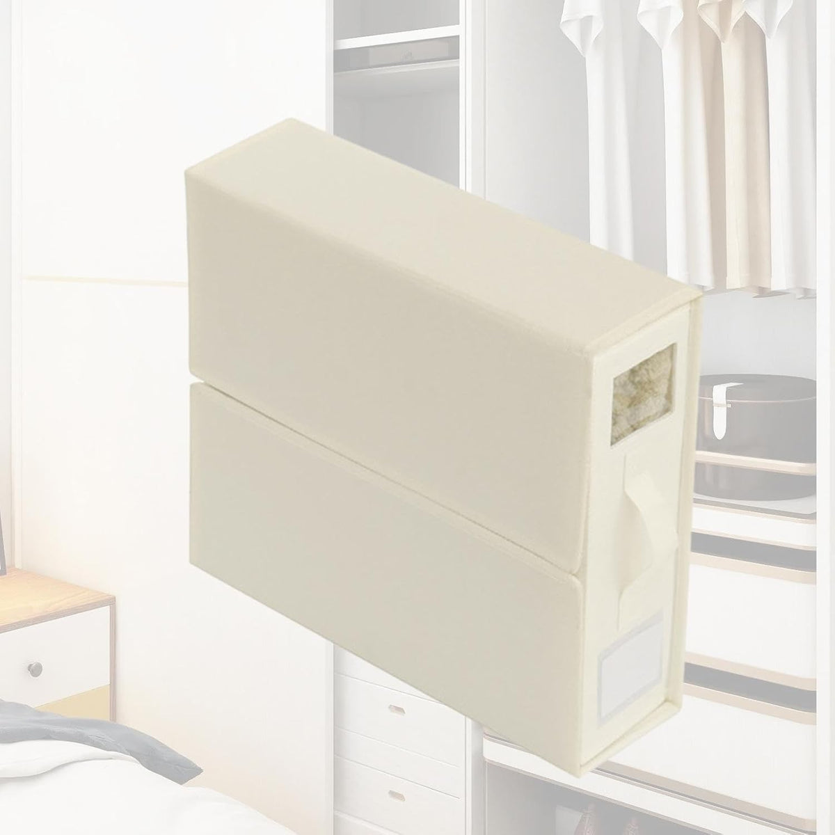 Cutie Depozitare Lenjerii de Pat, Organizator Pliabil cu Fereastra Vizibila, Fermoar si Velcro, Panza Oxford si PP, 18 Litri, 38x33x12 cm, Alb Ivoir