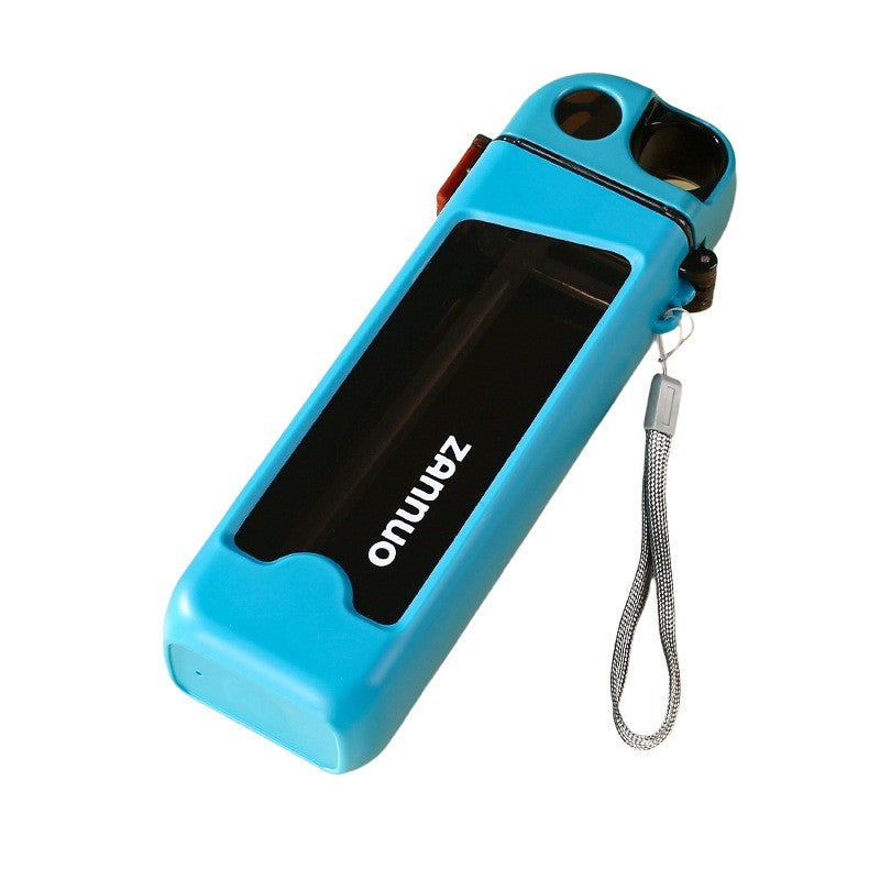 Sticla de Apa pentru Sport cu Pai si Capac, Sistem Anti-Scurgere, Buton de Blocare si Snur de Transport, Policarbonat, 350 ml, Bleu
