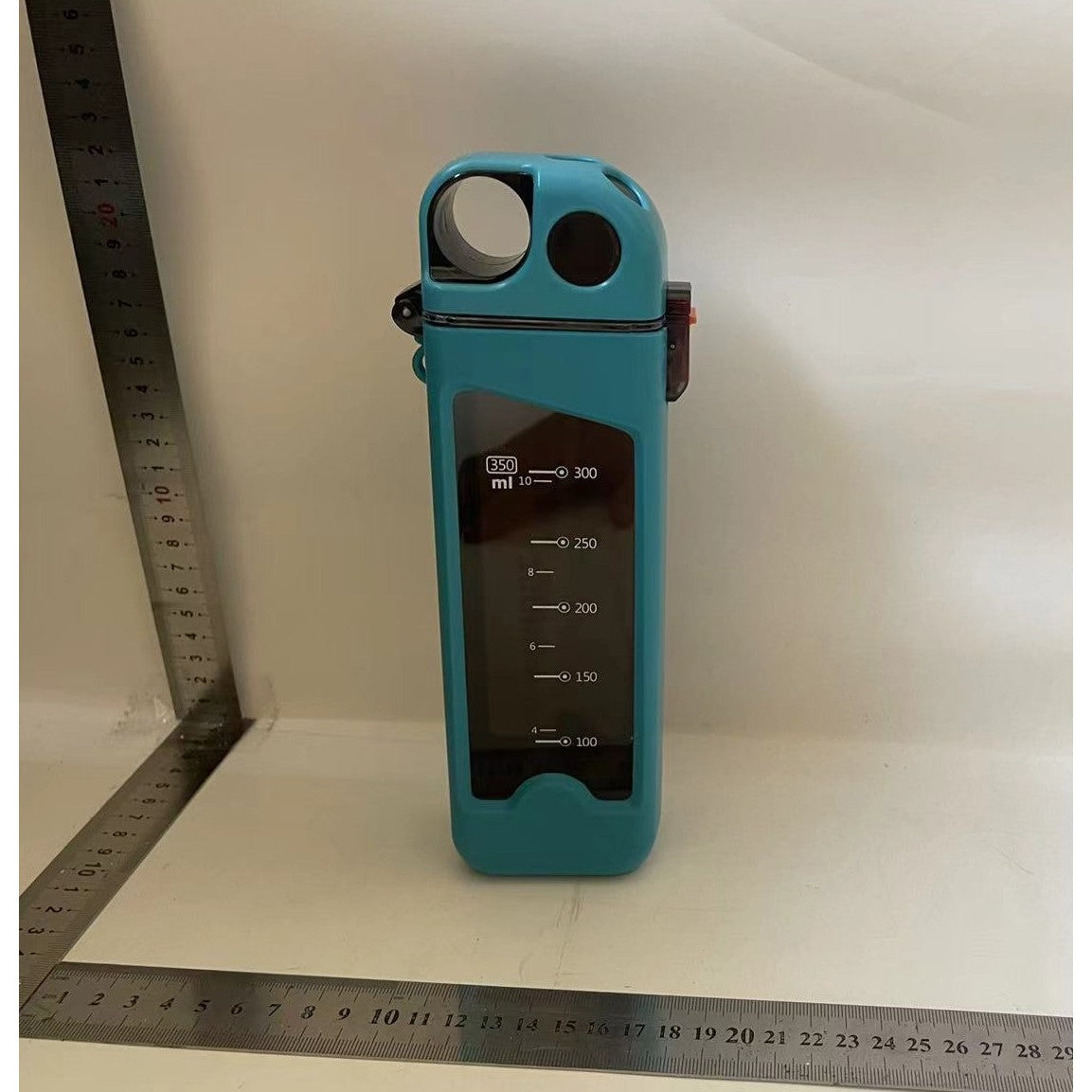 Sticla de Apa pentru Sport cu Pai si Capac, Sistem Anti-Scurgere, Buton de Blocare si Snur de Transport, Policarbonat, 350 ml, Bleu