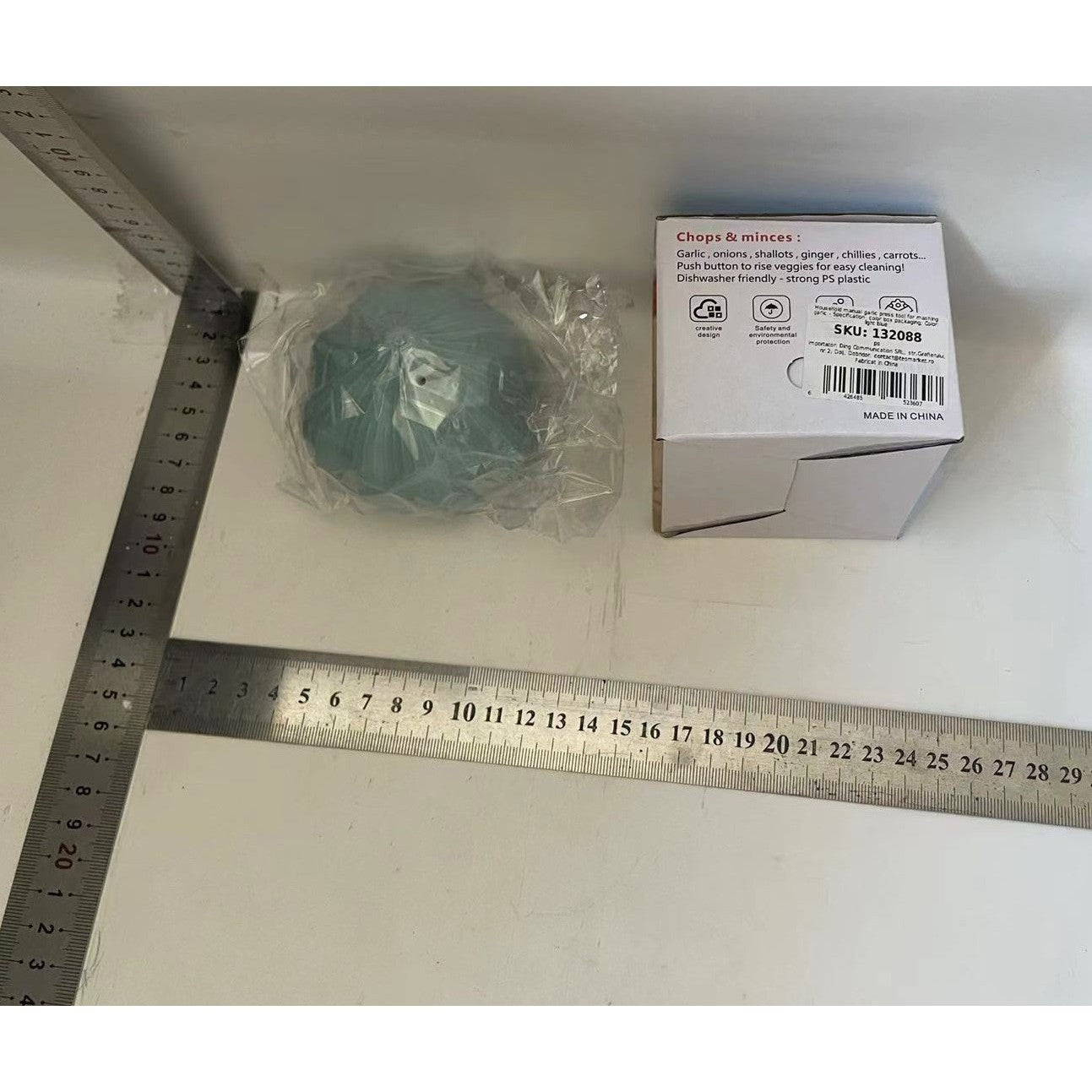 Presa Manuala pentru Usturoi si Mini Tocator Legume, Design Rotativ Compact, Plastic Rezistent, 7 x 7.5 cm, Albastru Deschis