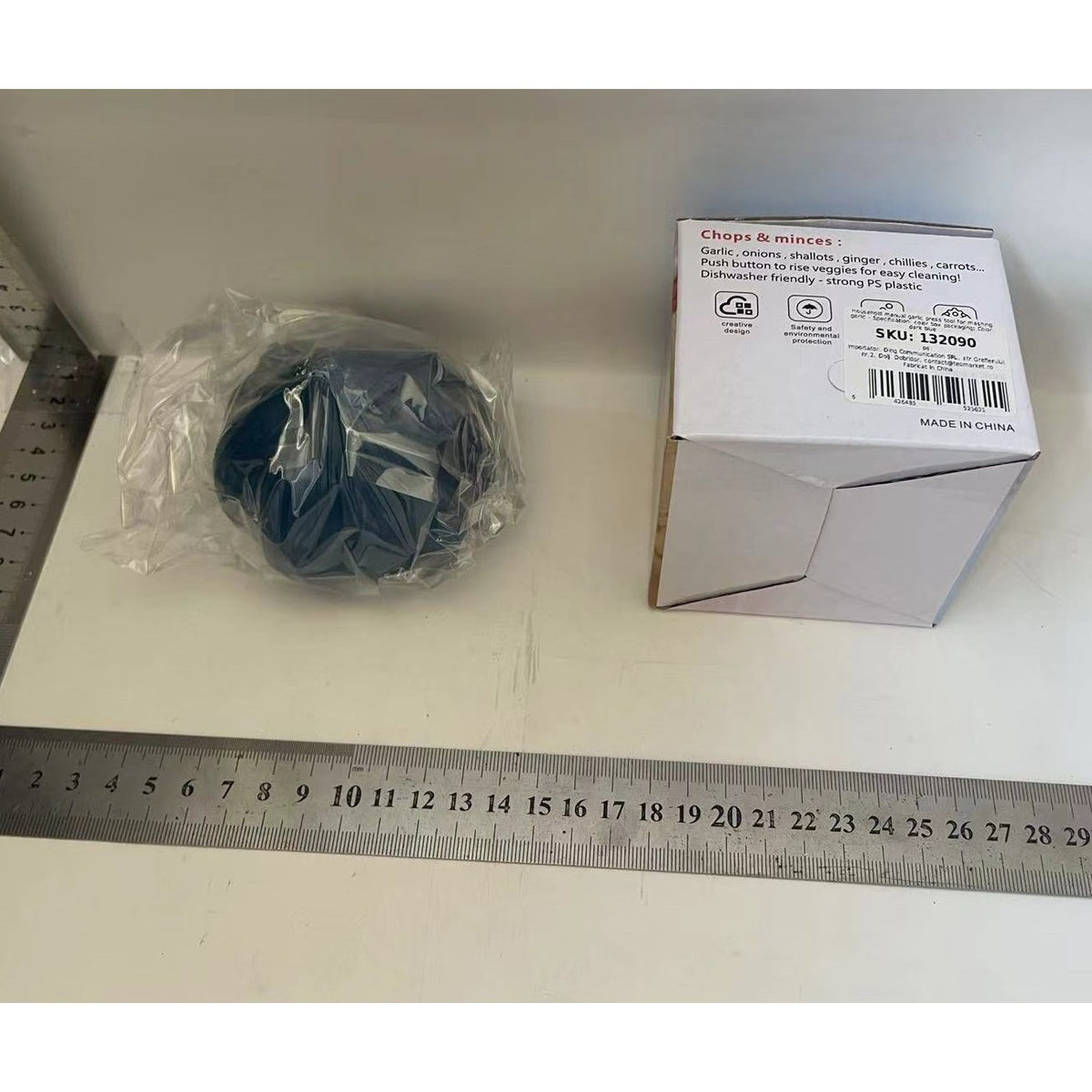 Presă Manuală pentru Usturoi și Mini Tocător Legume, Mecanism Rotativ, Plastic PS, 7 x 7.5 cm, Albastru Închis