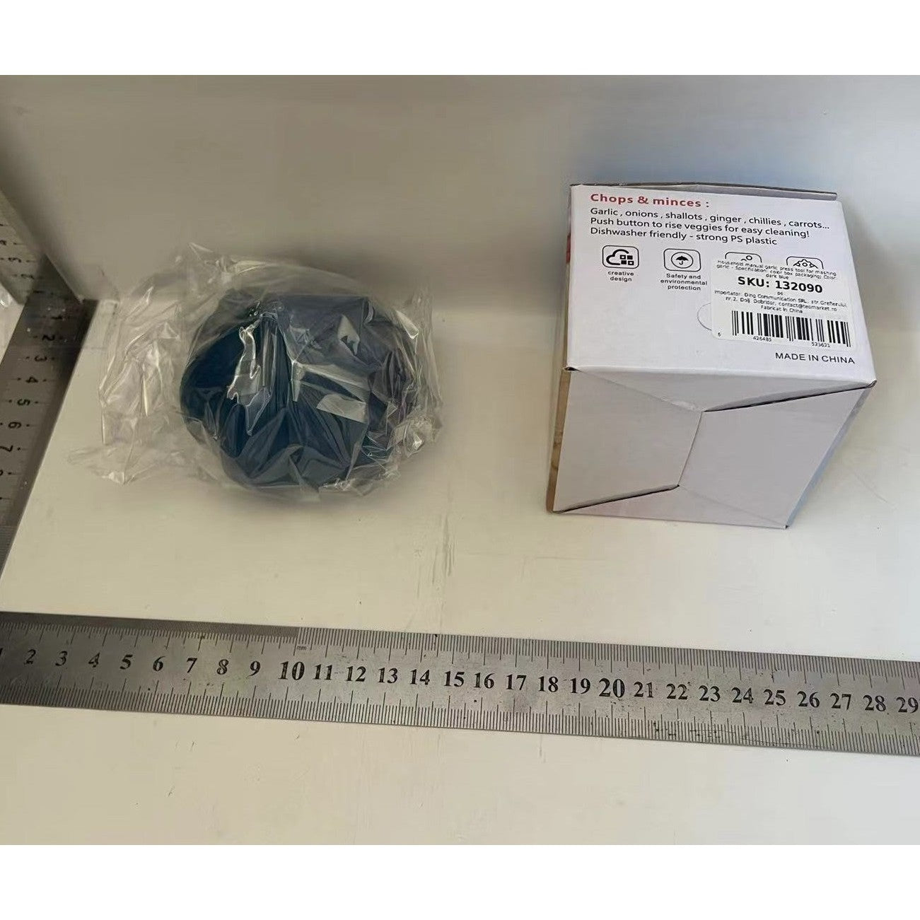 Presă Manuală pentru Usturoi și Mini Tocător Legume, Mecanism Rotativ, Plastic PS, 7 x 7.5 cm, Albastru Închis