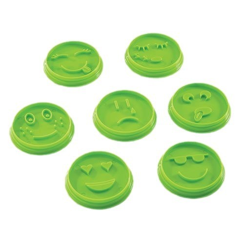 Set 7 Forme Prăjituri și Biscuiți, Model Emoticoane Smiley Face cu Expresii Diferite, Material Polipropilenă Alimentară, 7.7 x 1.5 cm, Verde