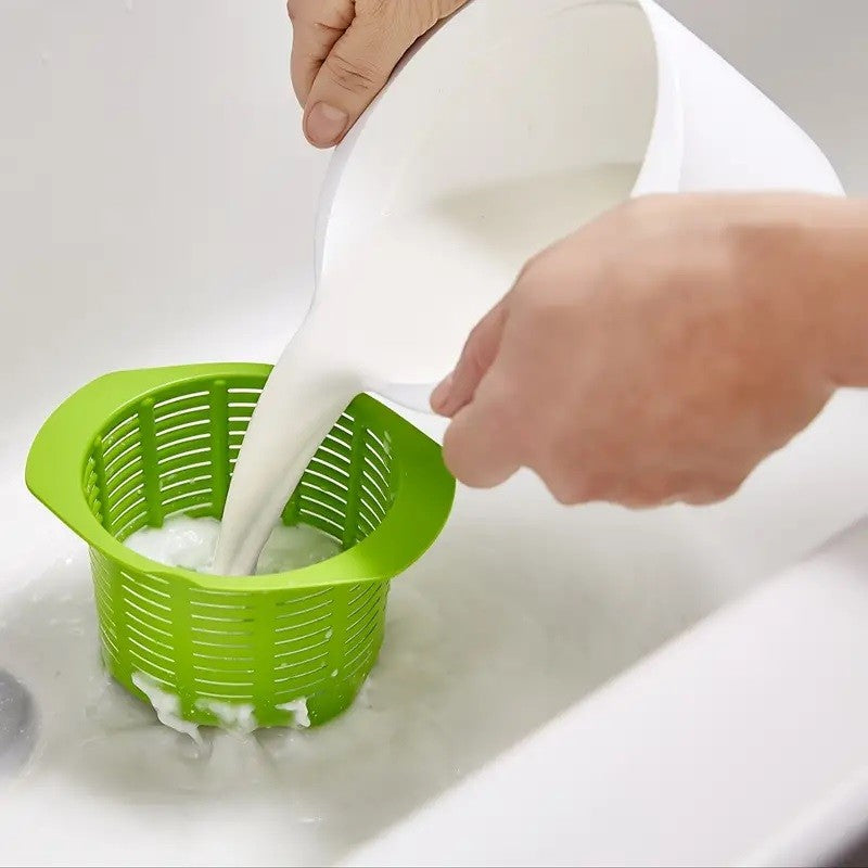 Recipient Preparare Branza de Casa, Cheese Maker cu Filtru si Capac Silicon, Plastic fara BPA, Microunde si Masina de Spalat Vase, 17x14.5x12.8 cm, Verde