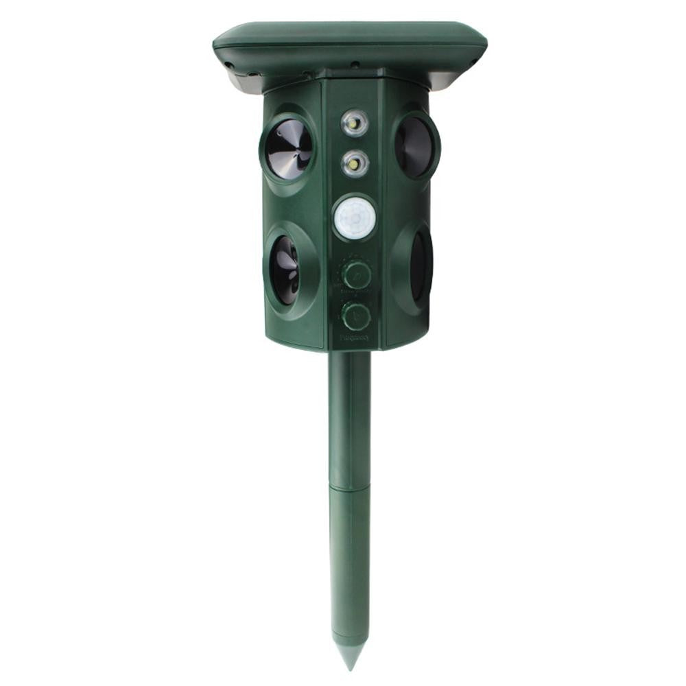 Aparat Solar Ultrasunete Anti Animale si Pasari, Repelent cu Senzor Miscare PIR si Flash LED, Rezistent la Apa IP54, Alimentare Solara si USB, Plastic ABS si Policarbonat, 15.5 x 15.4 x 26.2 cm, Verde