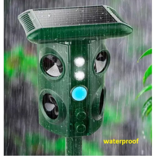 Aparat Solar Ultrasunete Anti Animale si Pasari, Repelent cu Senzor Miscare PIR si Flash LED, Rezistent la Apa IP54, Alimentare Solara si USB, Plastic ABS si Policarbonat, 15.5 x 15.4 x 26.2 cm, Verde