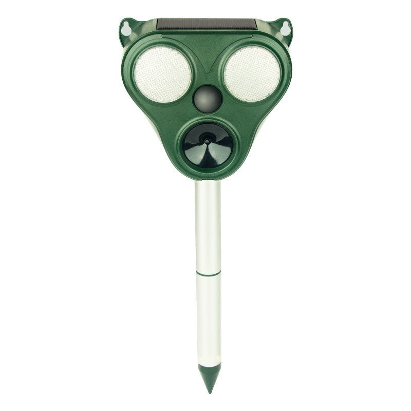 Aparat Repelent Solar cu Ultrasunete, Dispozitiv Anti Animale si Pasari, Senzor PIR, Alarma Sonora si Lumina LED, Rezistent la Apa IP66, ABS si Policarbonat, 300 mp, 13 x 14.7 x 24.5 cm, Verde